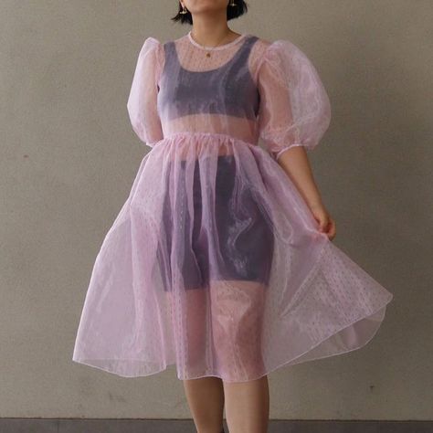 Organza Babydoll Dress, Babydoll Smock Dress, Sheer Organza Dress, Organza Dress Sewing Pattern, Organza Overlay Dress, Organza Dress Pattern, Organza Sewing, Upcycling Dress, Mesh Dress Outfit