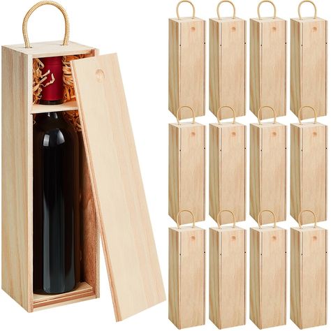 PRICES MAY VARY. 12 Pack Wooden Wine Boxes Set: you will receive 12 pcs wooden wine gift boxes and 12 packs of light brown raffia; Sufficient quantity and you can also share them with your friends and family Product Size: the wooden wine boxes measures about 13.8 x 3.9 x 3.9 inches/ 35 x 10 x 10 cm, fit 25.4 oz/ 750 ml single bottle, suitable for regular 750 ml wine bottles, not suitable for big belly wine Reliable Material: the decorative wine boxes are made of quality wood material, smooth sur Diy Crafts Birthday, Wine Presentation, Crafts Birthday, Wood Wine Box, Wine Boxes, Wooden Wine Boxes, Wine Gift Baskets, Wine Gift Boxes, Wine Set