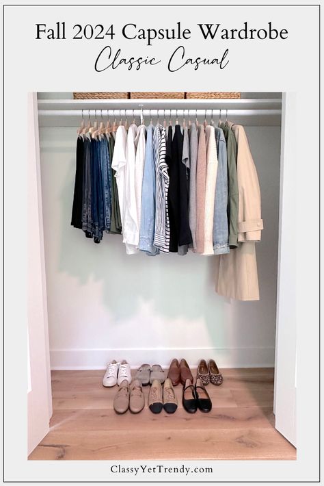 My 29-Piece Classic Casual Fall 2024 Capsule Wardrobe & 10 Outfits + [VIDEO] - Travel Capsule Wardrobe Spring, Petite Capsule Wardrobe, Mom Outfits Winter, Mom Outfits Fall, Comfortable Travel Outfit, Trendy Mom Outfits, Capsule Wardrobe Casual, Neutral Capsule Wardrobe, Classy Yet Trendy