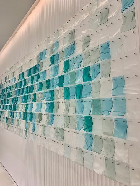 Flow. Artwork for Tiffany & Co, Sydney Museum Display Cases, Donor Wall, Elevator Design, Glass Art Design, Retail Store Display, Kiln Formed Glass, Cross River, Dragon Decor, Glass Installation