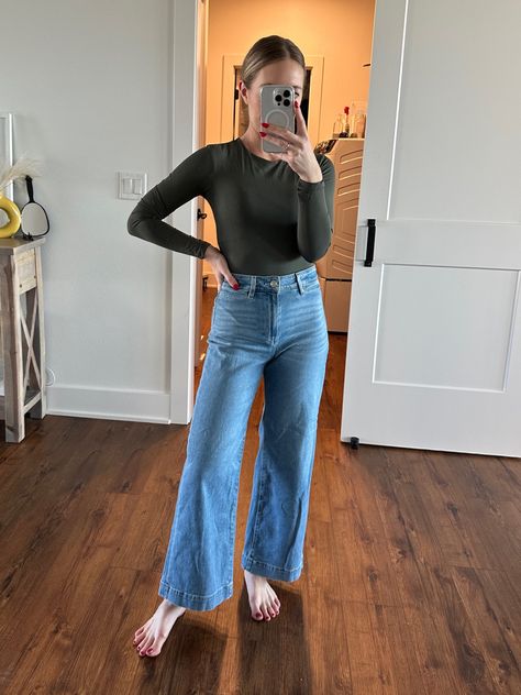 My favorite petite friendly wide leg jeans are the Paige Anessa jeans! This wash not available but I have the dark wash with raw edge and white white - the they are the BEST. The material is incredible - a little stretch but retains shape even after multiple wears between washes. And the white is not see through at all which is important! Bodysuit not linkable but it’s recent from Zara!#LTKFind Follow my shop @What_Nat_Is_Doing on the @shop.LTK app to shop this post and get my exclusive app-only content! #liketkit #LTKsalealert @shop.ltk https://liketk.it/44R4C Paige Anessa Jeans, Wide Leg Jeans Petite Women, Petite Wide Leg Jeans, Petite Wide Leg Jeans Outfit, Wide Leg Jeans Outfit Petite, Dark Wash Wide Leg Jeans Outfit, Wide Leg Jeans Petite, Black Wide Leg Jeans Outfit, Outfit For Petite Women