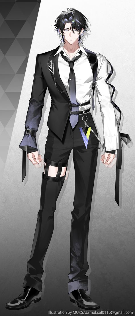 Male Glasses Drawing, Honkai Male Character, Formal Cyberpunk Outfit Male, Vtuber Male Design, Vtuber Model Ideas Male, Male Character Reference Sheet, Outfit Ideas Oc Male, Suit Character Design Male, Oc Clothes Outfit Ideas Male