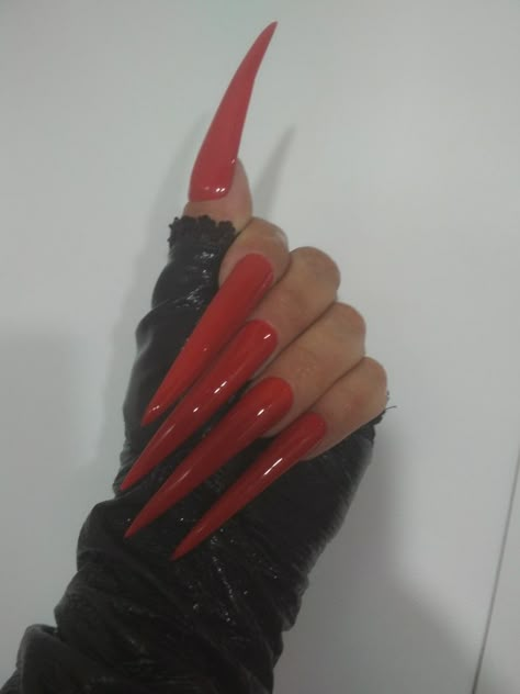 Red Claw Nails, Red Nails Stiletto, Extra Nails, Long Red Nails, Long Coffin Nails, American Nails, Long Fingernails, Sharp Nails, Plain Red