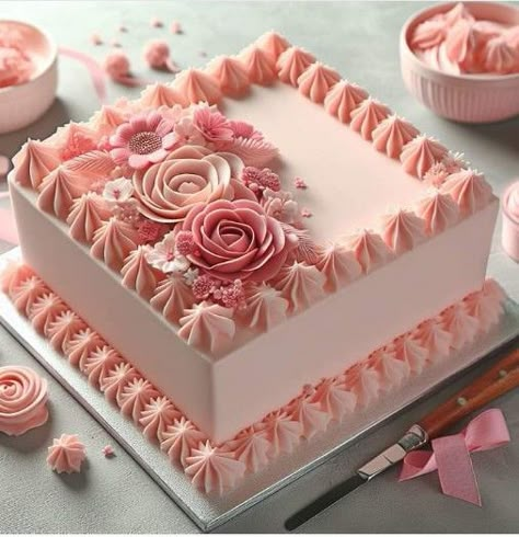 Square Birthday Cake, Square Cake Design, Cake World, Wedding Sheet Cakes, Modern Birthday Cakes, Cake Decorating Books, Sheet Cake Designs, Birthday Cake With Flowers, Elegant Birthday Cakes