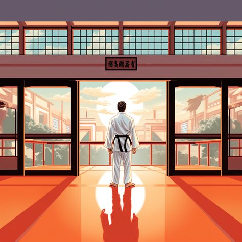 The man confidently walking into a karate dojo. Karate Drawing, Diarama Ideas, Karate Dojo, Athletic Center, Perspective Photos, Island 2, Actor Photo, Cute Anime Pics, Judo