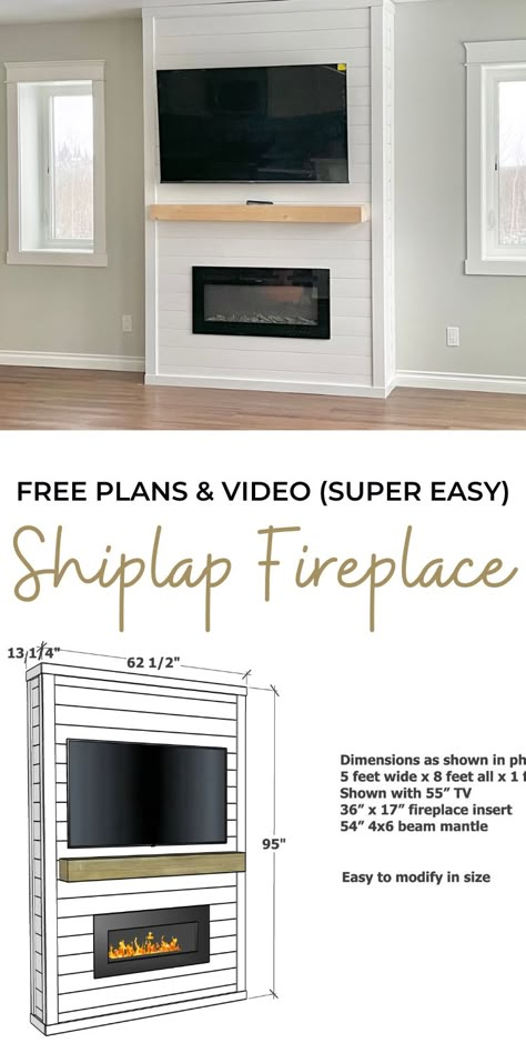 Building A Shiplap Fireplace, Make Fireplace Look Built In, Shiplap Electric Fireplace With Tv, Built Out Fireplace Wall Shiplap, Diy Insert Fireplace, Shiplap Wall Around Window, Tv Mantel No Fireplace, Built In Fireplace And Tv Shiplap, Shiplap Fireplace Ideas With Tv