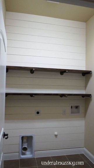 Hometalk Shiplap Laundry Room, Laundry Room Storage Shelves, Laundry Room/mud Room, Small Laundry Room Organization, Room Storage Diy, Shiplap Accent Wall, Farmhouse Laundry, Farmhouse Laundry Room, Laundry Room Remodel