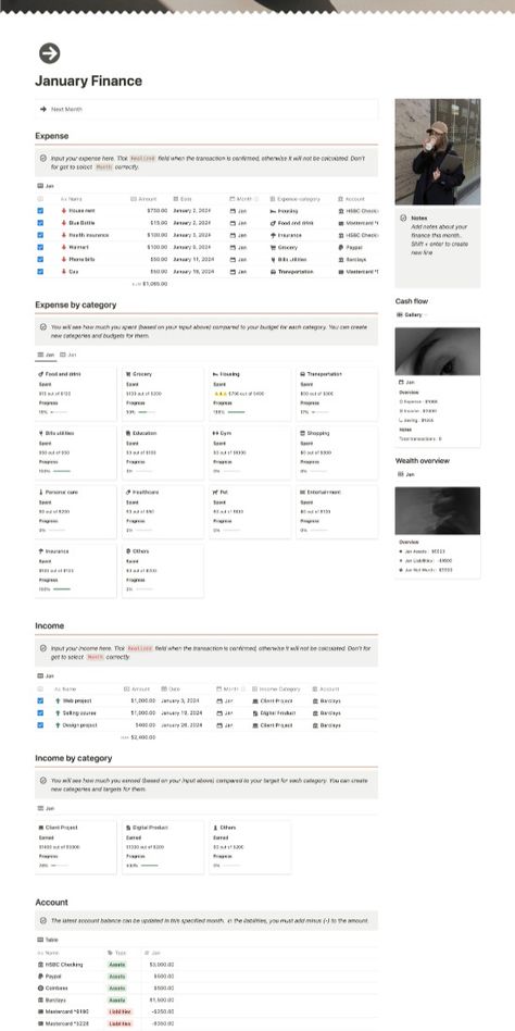 Notion Finance Planner Template Personal Expense Finance Planner Template, Study Planner Free, Finance Template, Monthly Budget Tracker, Notion Ideas, Finance Dashboard, Notion Aesthetic, Etsy Planner, Notion Planner