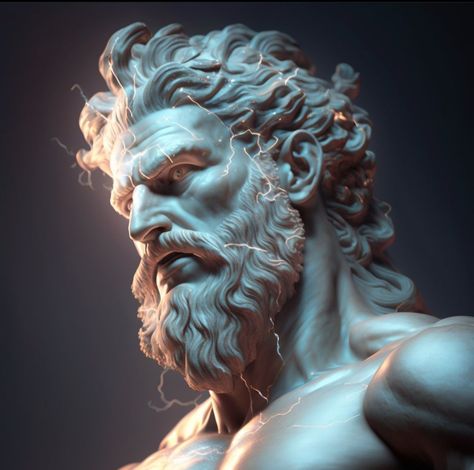 Poseidon Photography, Poseidon Portrait, Zeus Sculpture, Greek God Sculptures, Poseidon Statue, Zeus Statue, Greek Mythology Statue, Medusa Art, Statue Tattoo