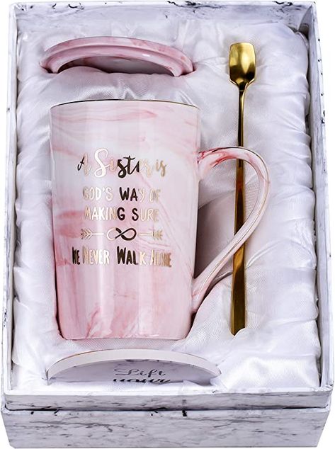 Amazon.com: Jumway Sister Mug and Sister Gifts - Graduation Gifts for Women - A Sister Is God'S Way Of Making Sure We Never Walk Alone - Gifts for Sister Graduation Pink Marble Ceramic Coffee Cup 14oz : Home & Kitchen Sister Mug, Rakhi Gifts For Sister, Raksha Bandhan Gifts, Marble Ceramic, Pink Coffee Mugs, Marble Ceramics, Best Coffee Mugs, Walk Alone, Happy Rakshabandhan