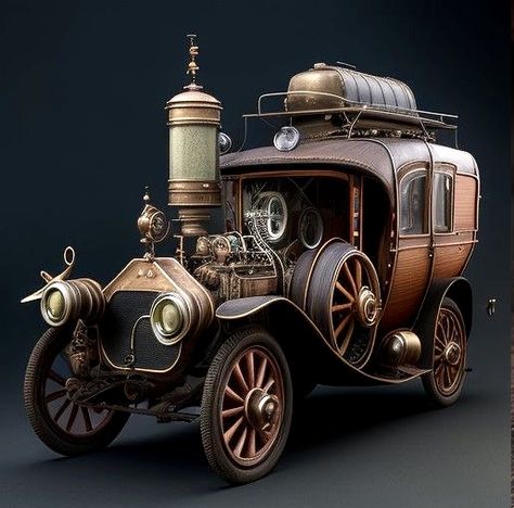 Steampunk Scenery, Steampunk Automobile, Steampunk Cars, Cool Water Slides, Victorian Era Aesthetic, Steampunk Train, Steampunk Vehicles, Lady Mechanika, Retro Steampunk