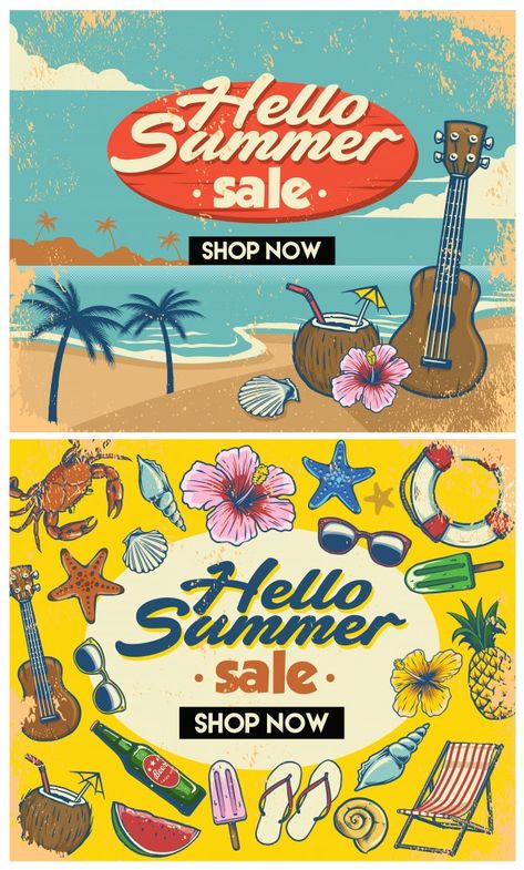 Summer Flyer Design, Summer Graphic Design, Retro Summer, Summer Design, Hello Summer, Ad Design, Set Vintage, Summer Sale, Flyer Design