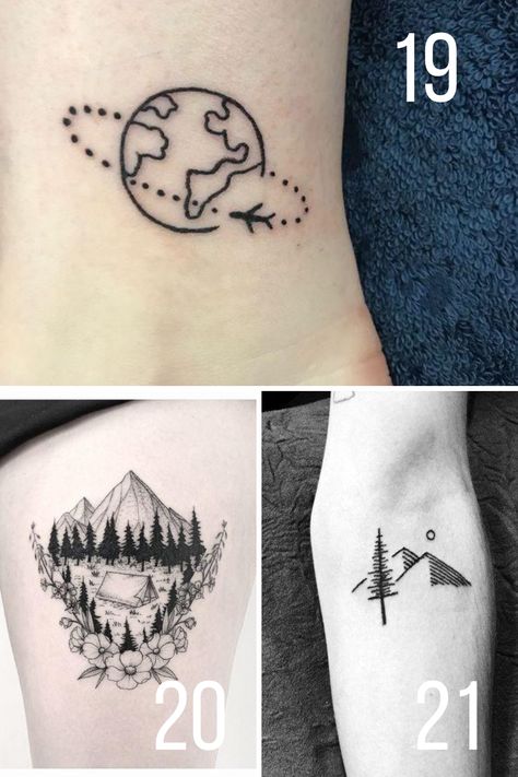 29 Wanderlust Tattoo Ideas for a Travelers Heart - TattooGlee Simple Wanderlust Tattoo, Adventure Tatoos Ideas, Family Travel Tattoo, Couples Travel Tattoos, Tattoo Ideas Travel Adventure, Fine Line Travel Tattoo Ideas, Couple Travel Tattoos, Journey Tattoos For Women, Travel Tatoos Ideas