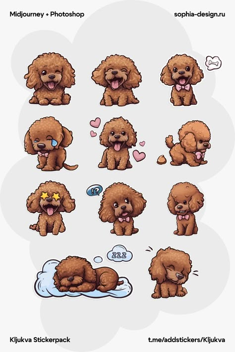 Red Toy Poodle, Poodle Drawing, Toy Poodle, Sticker Set, A Dog, Illustrations, Toys, Drawings, Red