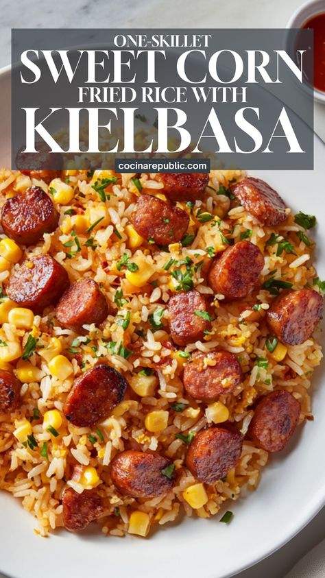 I make this one-skillet sweet corn fried rice with kielbasa when I want something easy and filling. The smoky sausage, sweet corn, and rice all cook together, making it simple to clean up. If you need dinner ideas with smoked sausage easy recipes, this is a good one to try. It’s great for weekly meal ideas dinners and works if you like Cajun smoked sausage recipes or meals like brats and peppers and onions. If you ever search for random food recipes or need quick family dinner recipes, this is one to save. Kielbasa With Peppers And Onions, Dinner Ideas With Smoked Sausage, Kielbasa Recipes Rice, Sausage Easy Recipes, Rice With Kielbasa, Keilbasa Recipes Dinner, Corn Fried Rice, Kilbasa Sausage Recipes, Kielbasa Rice