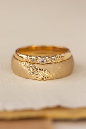 Unique Engagement Rings | Handcrafted Wedding Bands | Custom Jewelry– Eden Garden Jewelry™ Couple Ring Designs Gold, Couple Rings Gold Engagement Unique, Couple Rings Design Unique, Krishna Ring, Engagement Couple Ring, Couple Engagement Rings, Palm Leaf Wedding, Couple Rings Gold, Nature Inspired Wedding Bands