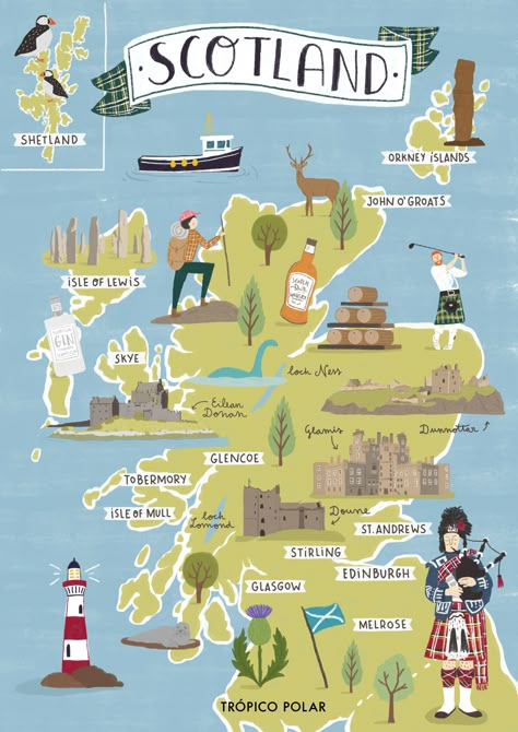 Map Illustration — Rena Ortega Scotland Map, England Map, Map Projects, Pictorial Maps, Map Illustration, Voyage Europe, Travel Illustration, Illustrated Map, Travel Maps