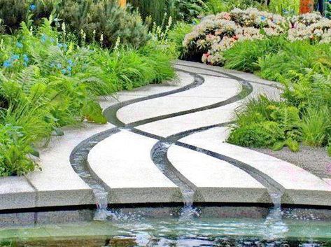 Garden Of Cosmic Speculation, Garden Stream, Modern Water Feature, Fountain Design, Landscape Architecture Design, Wall Fountain, Earthship, Garden Fountains, Natural Pool