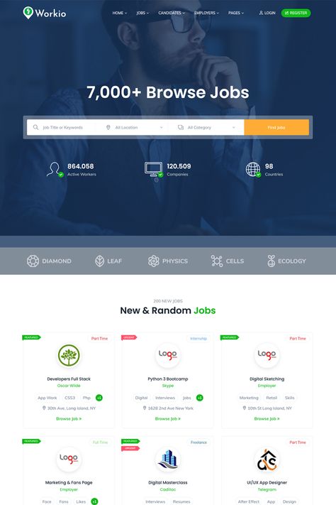 The "Workio - Job Board WordPress Theme" is a specialized WordPress theme designed for creating job board websites and online employment platforms. It provides a wide range of features and customization options tailored to the needs of job seekers, employers, and recruiters. With its modern design and job board-specific functionalities, this theme is ideal for individuals or organizations looking to establish an online job listing and recruitment platform. Job 3, Job 1, List Of Jobs, Online Job, Job Seekers, Wordpress Theme Design, Long Island Ny, Job Board, Job Title