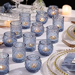 NITIME 36pcs Assorted Blue Votive Candle Holders, Blue Candle Holders for Wedding Table Decor, Tea Lights Candle Holder for Table Centerpiece, Bridal Shower, Baby Shower Decorations Blue Bridal Shower Themes, Blue Votive Candle Holders, Blue Table Settings, Mesas Para Baby Shower, Baby Blue Weddings, Blue Wedding Centerpieces, Blue Candle Holders, Blue Centerpieces, Blue Candle