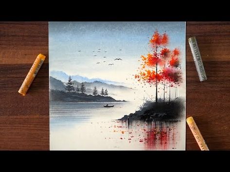 Beautiful mountain landscape drawing | step by step drawing tutorial with oil pastels - YouTube Landscape Drawing Step By Step, Mountain Landscape Drawing, Pastel Mountains, Mountain And River, Drawing Arts, Drawing Step By Step, Oil Pastel Paintings, Drawing Step, Oil Pastel Art