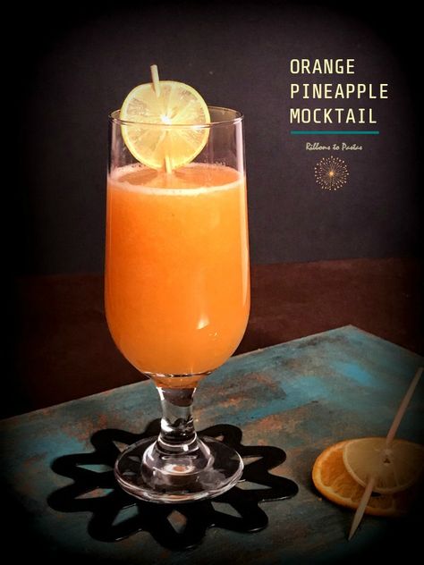 Orange & Pineapple Mocktail - Ribbons to Pastas Mocktails Non Alcoholic Pineapple, Pineapple Juice Mocktail, Pineapple Mocktails, Mocktail With Orange Juice, Pineapple Mango Mocktail, Pineapple Juice Mock Tail, Orange Mocktail, Juice Ice Cubes, Quick Drinks