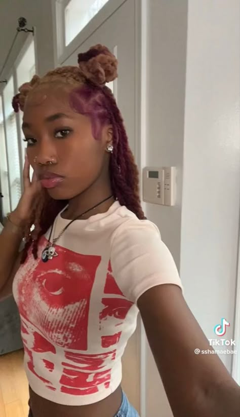 Light Brown And Purple Hair, Dark Purple Locs, Magenta Locs, Locs With Highlights, Honey Blonde Locs, Two Tone Locs, Purple Dreadlocks, Purple Locs, Dreadlocks Hair Care