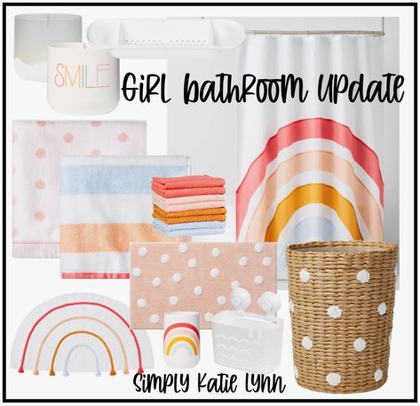 Boho Rainbow Bathroom Decor, Pillowfort Bathroom, Kids Bathroom Ideas Girl, Rainbow Bathroom Ideas, Girls Bathroom Ideas Sisters, Pastel Rainbow Bathroom, Rainbow Bathroom Kids, Boho Rainbow Bathroom, Bathtub Curtain Ideas