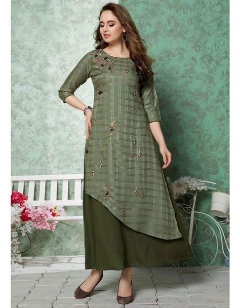 Moss Green Embroidered Rayon Kurti Party Wear Kurti, Indian Kurti Designs, Rayon Kurti, New Kurti, Party Wear Kurtis, Designer Punjabi Suits, Kurti Designs Latest, Kurti Collection, Designer Kurtis