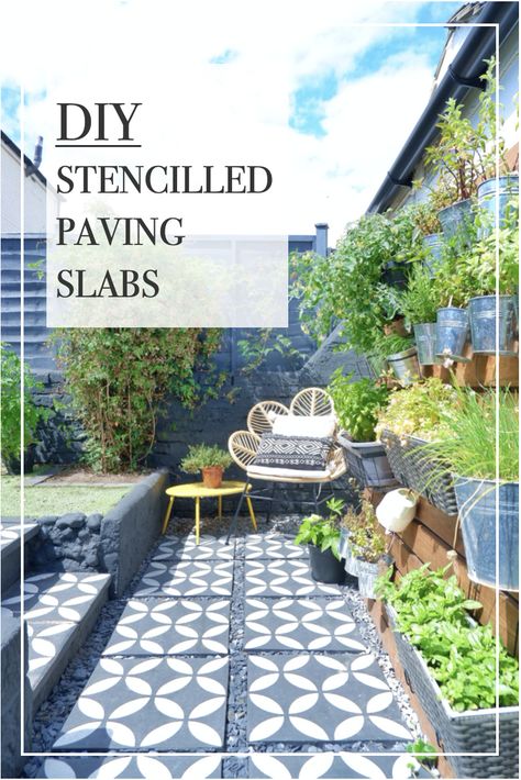 If you have some old and worn paving slabs in your garden and you want to spruce them up, then this post is for you! I’m going to teach you how to stencil concrete patio slabs…patio makeover, patio transformation!  #stencilledpatio #howtostencil #stencilling #stencilpavingslabs #patiomakeover #stencil #gardendiy #patiomakeover Stencil Concrete Patio, Patio Transformation, Garden Renovation Ideas, Concrete Paving Slabs, Stencil Concrete, Garden Renovation, Herb Wall, Patio Slabs, House Planning