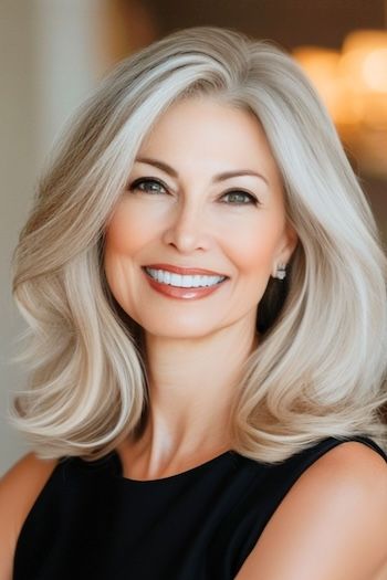 Save this pin for the best hairstyles for women over 50. Voluminous blonde layers add brightness to your hair, especially when the light catches all those subtle variations in color. The layers are cut specifically to give you maximum body and bounce. Blonde Hair For 50 Year Old Women, Over 50 Long Hair, Blonde Hair Over 50, Layered Hair Wig, Undone Hair, Best Hairstyles For Women, Wigs Hairstyles, Blonde Layers, Hair Mistakes