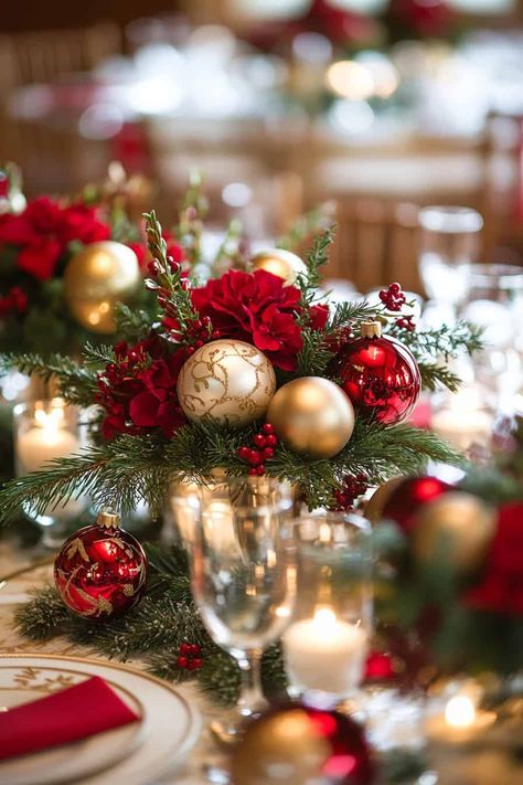 Christmas wedding idea Red And Green Winter Wedding, Christmas Wedding Ideas Elegant, December Wedding Decorations, Christmas Wedding Centerpieces, Christmas Wedding Table, Christmas Wedding Ideas, Red Gold Wedding, Christmas Wedding Inspiration, Dream Christmas