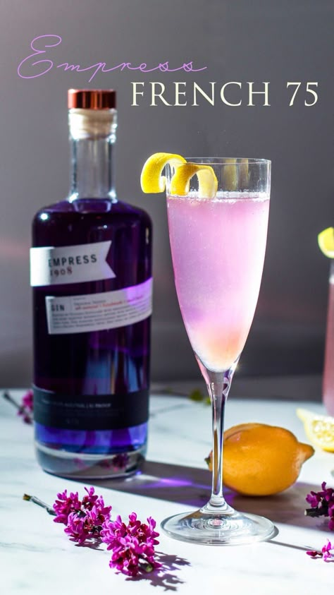 Gin Cocktails Empress, Gin Empress Cocktails, Empress French 75, Empress 75 Cocktail, Empress Gin Martini Recipes, Pink French 75 Cocktail, Empress Gin French 75, Drinks With Empress Gin, Empress Gin Drinks