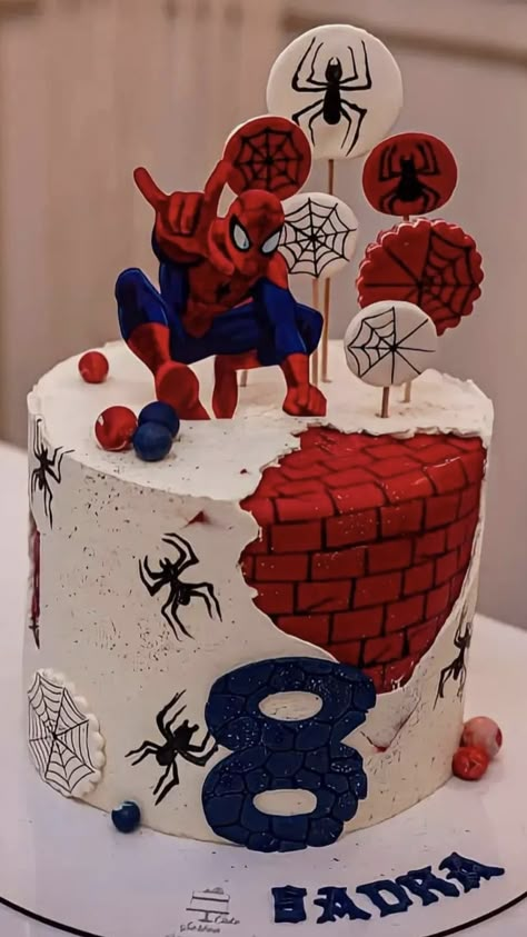 Spider Man Themed Birthday Cake, Spider Man Cakes For Boys, Spiderman Pasta, Spider Man Cake Ideas, Happy Birthday Boss Lady, Lightning Mcqueen Cake, One Tier Cake, Mcqueen Cake, Paw Patrol Birthday Theme