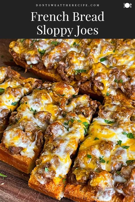 Enjoy this easy, cheesy French Bread Sloppy Joes recipe, ideal for parties or a fun family meal. A tasty, crunchy twist on a classic! Sloppy Joes With Cheese, Recipes For French Bread, Recipes To Use Up Old Bread, French Bread Recipe Ideas Dinners, Sloppy Joe Halloween, Deli Meat Recipes Dinners, Mississippi Sloppy Joes, French Loaf Dinner Ideas, Sloppy Joe Breadsticks