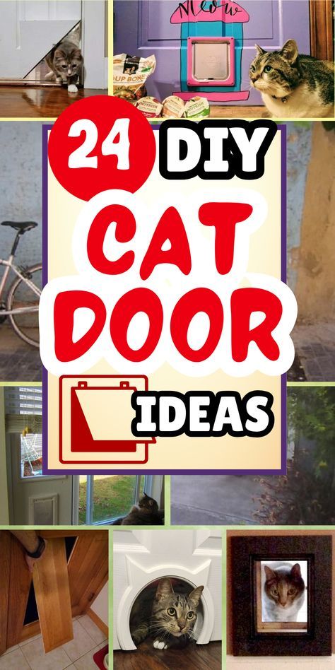 How To Cover Up A Cat Door, Pet Door Ideas Cats, Diy Cat Door Flap, Diy Cat Door In Window, Diy Cat Door In Door, Pet Door Ideas, Cat Door Ideas, Cat Furniture Diy Homemade, Diy Cat Door