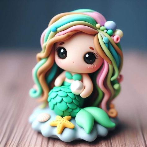 Polymer Clay Princess, Clay Mermaid, Polymer Clay Mermaid, Ceramic Plates Art, Clay Art For Kids, Homemade Polymer Clay, Fimo Kawaii, Foam Clay, Paper Quilling For Beginners