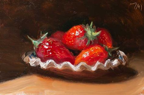 daily painting titled A dish of strawberries - click for enlargement Food Art Painting, Painting Fruit, Eyes Color, Daily Painters, Food Painting, Fruit Painting, Daily Painting, Painting Still Life, Still Life Art