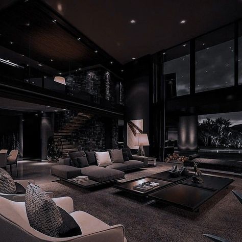 Black Penthouse Interior, Dark Penthouse, Black Penthouse, Penthouse Apartment Aesthetic, Penthouse Interior, Penthouse Apartment, Apartment Aesthetic, Dream Home Design, Luxury Interior