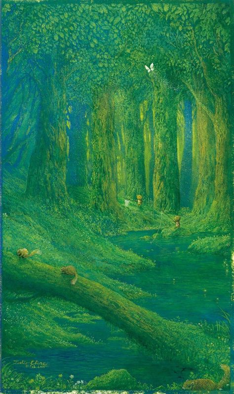 동화 삽화, Fantasy Forest, Fairytale Art, Alphonse Mucha, Ethereal Art, Dreamy Art, Green Aesthetic, Fantasy Landscape, In The Woods