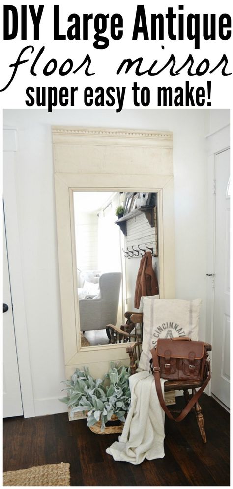 How-to DIY a large floor mirror tutorial:: We do not have an “entryway” per say in our home. It’s a little bit of a design/function struggle, but also a super fun challenge for me. We built our DIY rustic coat rack [here] for one of the walls by our front door & I’m liking how that wall is shaping up for the … via @lizmariegalvan Diy Floor Mirror, Antique Floor Mirror, Ikea Basket, Large Floor Mirror, Rustic Coat Rack, Diy Holz, Diy Flooring, Diy Mirror, Floor Mirror