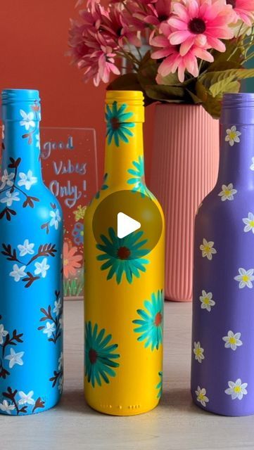 Kashmira Art | Home Decor | DIY on Instagram: "5 Bottle Painting Ideas ✨
Watch full Tutorial on my YouTube channel ✨ 
Link is in my story highlights 🔗😊 
Channel name: Kashmira Art 
.
#bottleart #bottlepainting #diy #easydiy #bottleartwork #bottlecraft #painting #youtubevideos #arttherapy #stressrelief 

(bottle art, bottle painting, DIY ideas, home decor DIY, easy DIY, tutorial videos, YouTube, art for beginners, art therapy )" Painting Diy Ideas, Bottle Painting Ideas, Beginners Art, Art Bottle, Art For Beginners, Videos Youtube, Home Decor Diy, Bottle Painting, Youtube Art