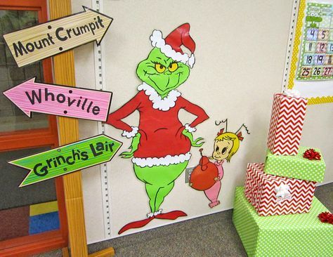 So this year I am the room mom for my son's 3rd grade class, in past years I have only been 'Co-room mom' or just helped out whenever, so... Classroom Christmas Decorations, Christmas Classroom Door, Grinch Decorations, Grinch Christmas Party, Whoville Christmas, Grinch Christmas Tree, Grinch Who Stole Christmas, Grinch Party, Classic Christmas Movies