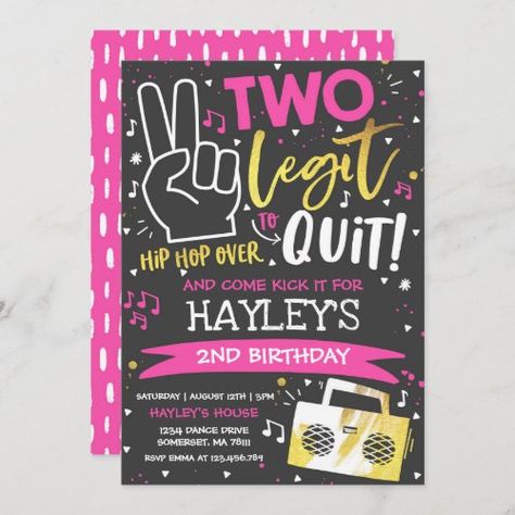 $2.61 | Two Legit To Quit Birthday Invite Hip Hop Party #2ndbirthday #hiphopparty #hiphopbirthday #twolegittoquitparty #twolegitparty #blackandgold #hiphop2ndbirthday #2legittoquit #twolegittoquitbirthday #girl2ndbirthday Two Legit To Quit Birthday, Birthday Party Themes For Kids, 2nd Birthday Girl, Party Themes For Kids, Hip Hop Birthday, Hip Hop Kids, 2nd Birthday Invitations, Hip Hop Party, Girl 2nd Birthday