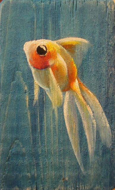 Goldfish Acrylic Painting, Fish Wall Painting, Fishes Painting, Goldfish Drawing, Goldfish Painting, Marian Hill, Hill Painting, Paint Board, Goldfish Art