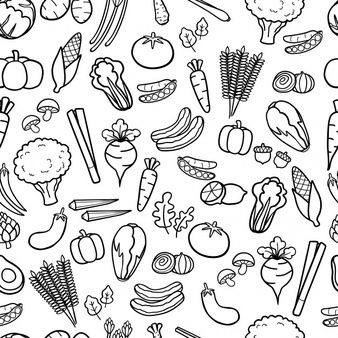 Seamless pattern with vegetarian food. Vector | Premium Download Doodle Vegetables, Vegetables Pattern, Food Doodle, Chalkboard Wall Decor, Food Lettering, Background Food, Food Background, Food Vector, Food Doodles