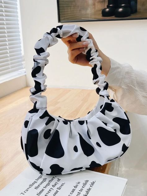 Cow Pattern Ruched Bag | SHEIN USA Ruched Bag, Trendy Purses, My Style Bags, Girly Bags, Black And White Pattern, Inch Bag, Fancy Bags, Color Black And White, Pretty Bags