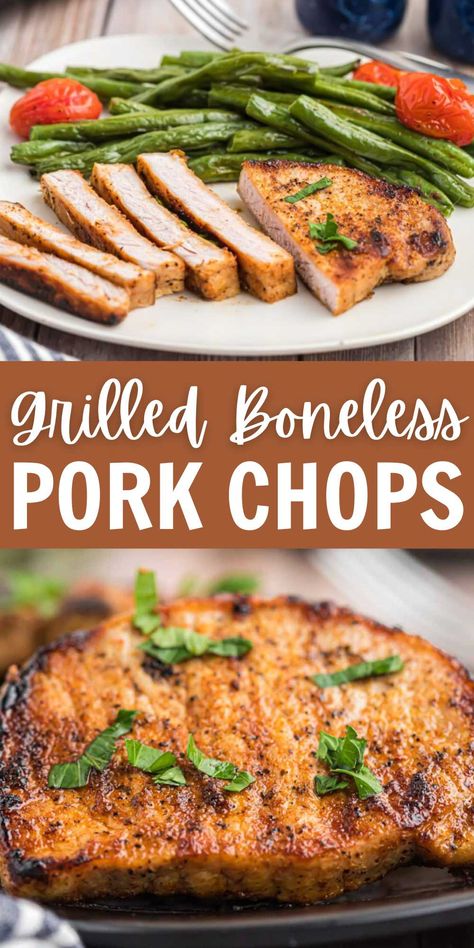 Grilled Pork Chop Seasoning, Grilled Pork Chops Boneless, Center Cut Pork Chop Recipes, Baked Boneless Pork Chops, Barbecue Pork Chops, Cooking Boneless Pork Chops, Grilling Recipes Pork, Pork Chop Recipes Grilled, Pork Chop Seasoning