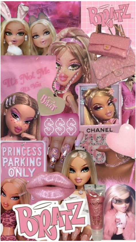 Brats Aesthetic, Sparkly Wallpaper Aesthetic, Bratz Wallpaper, Black Bratz Doll, Pink Wallpaper Hello Kitty, Rabbit Wallpaper, Brat Doll, Mode Rose, Pink Wallpaper Girly