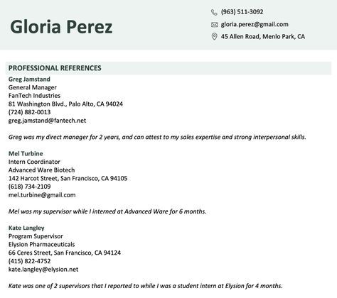 This list of professional references on a resume clearly states the applicant's relationships with each reference. Friends Template, Reference Page For Resume, Resume References, Sample Resume Templates, Job Reference, Nursing Resume Template, Student Resume Template, Cv Examples, Resume Help